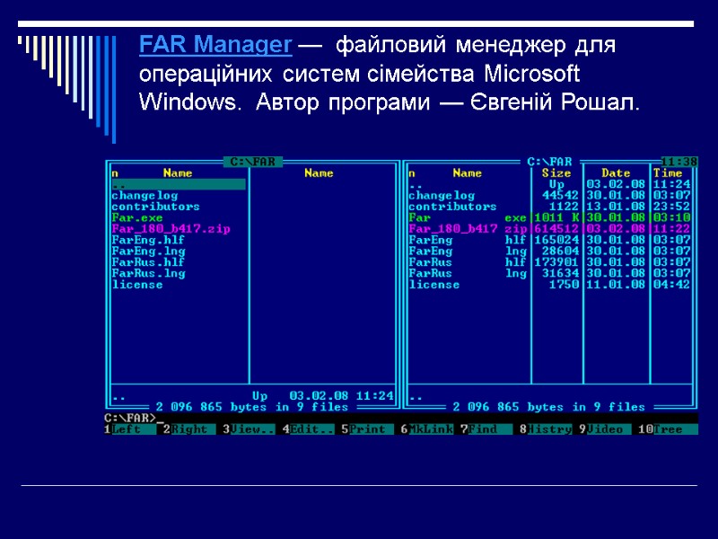 FAR Manager —  файловий менеджер для операційних систем сімейства Microsoft Windows.  Автор